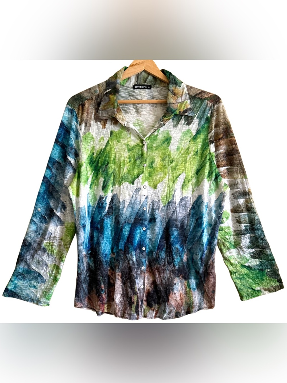 DAVID CLINE Abstract Colorful Art-To-Wear Lightweight Casual Artsy Blouse Sz XL - Picture 5 of 9